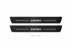 Vauxhall Zafira Tourer Matte PRO catalogue illustration: two flat black FRONT plates with illuminated ZAFIRA lettering on white