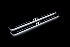 Volkswagen Tiguan 5N stainless steel LED door sills with white R-Line logos and white illumination