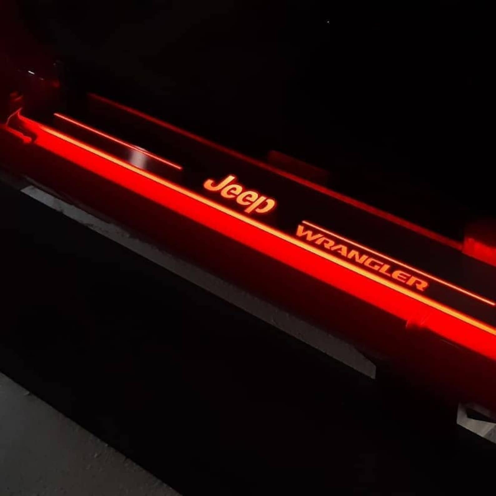 Illuminated LED Door Sill Tread Plates Jeep Wrangler JL 2018+ With Jeep Wrangler Logo Jeep Led Door Sills opdesign