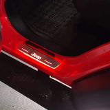 Jeep Wrangler JK 2006+ door sill plates in stainless steel with Jeep Wrangler logo