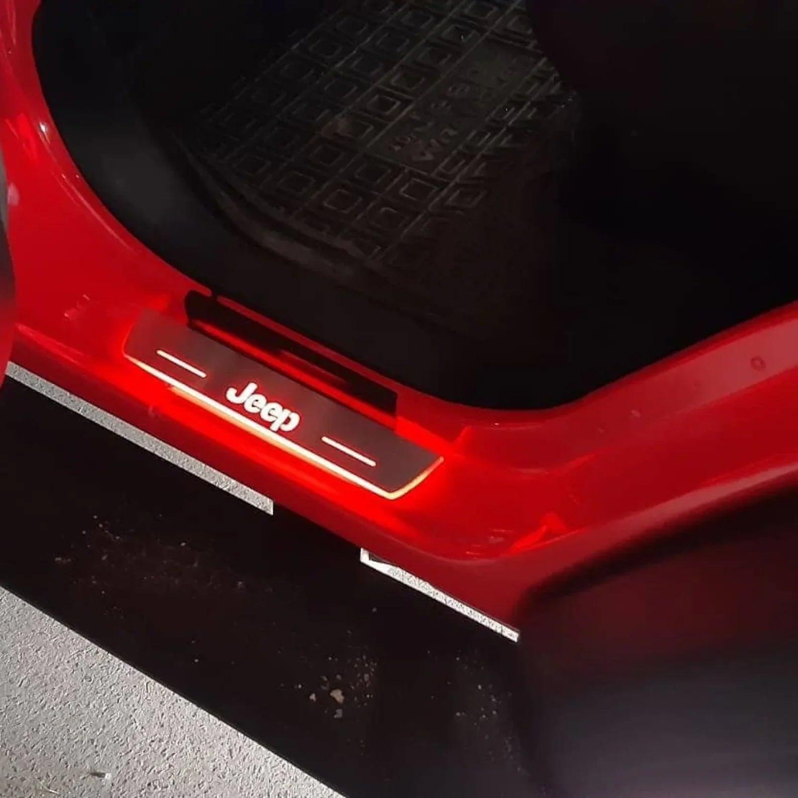 Jeep Wrangler JK 2006+ door sill plates in stainless steel with Jeep Wrangler logo