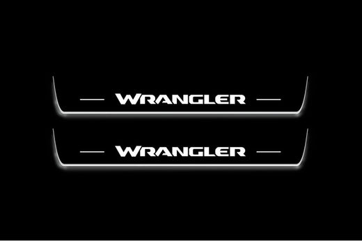 Jeep Wrangler JL 2017–Present — Stainless Steel LED Door Sills — Wrangler Logo