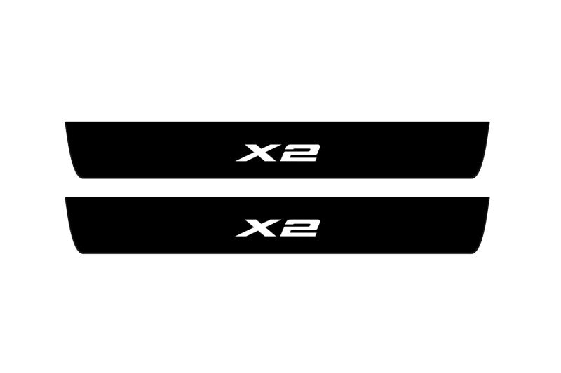 BMW X2 F39 2018+ stainless steel illuminated door sill protectors with X2 logo
