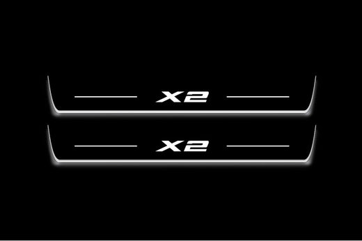 BMW X2 F39 2017–2023 — Stainless Steel LED Door Sills — X2 Logo