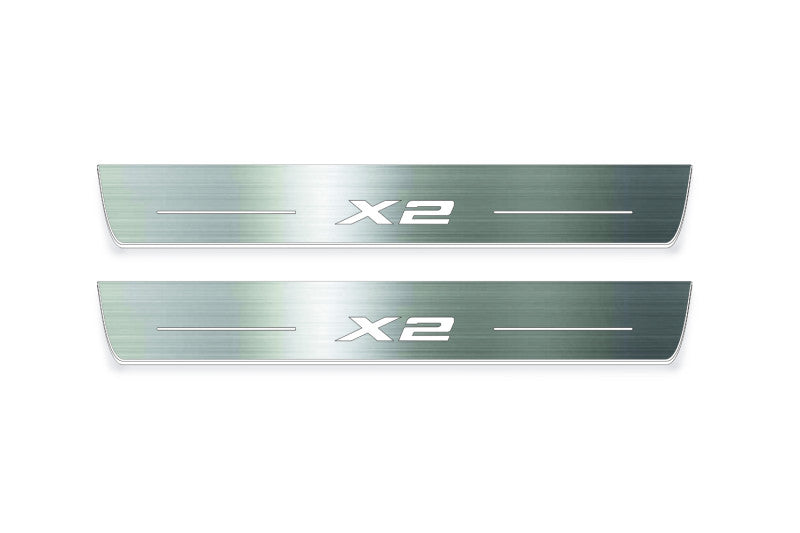 LED door sill plates BMW X2 F39 2018+ in stainless steel with X2 logo