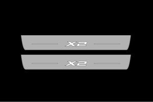 Illuminated LED Door Sill Tread Plates BMW X2 F39 2018+ With X2 Logo BMW Led Door Sills opdesign
