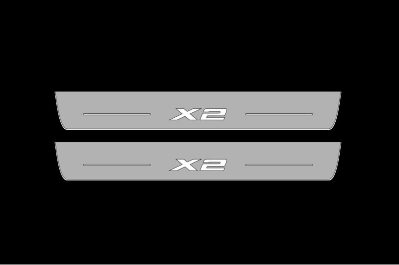 Illuminated LED Door Sill Tread Plates BMW X2 F39 2018+ With X2 Logo BMW Led Door Sills opdesign