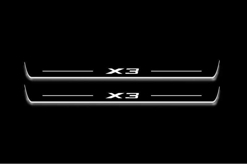BMW X3 E83 2003+ stainless steel LED door sill plates with X3 logo