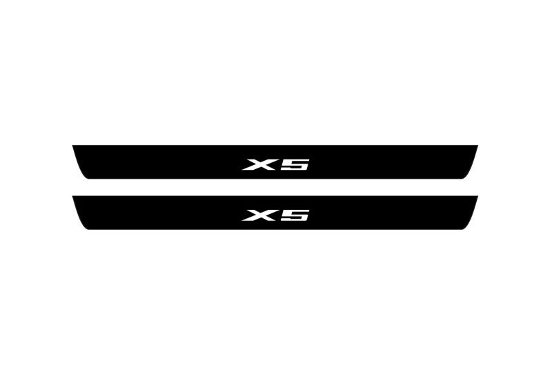 BMW X5 F15 2013+ entry guards in stainless steel with X5 logo