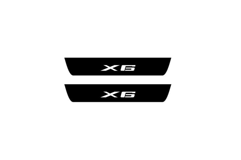 BMW X6 G06 2019+ illuminated door sill protectors in stainless steel with X6 logo