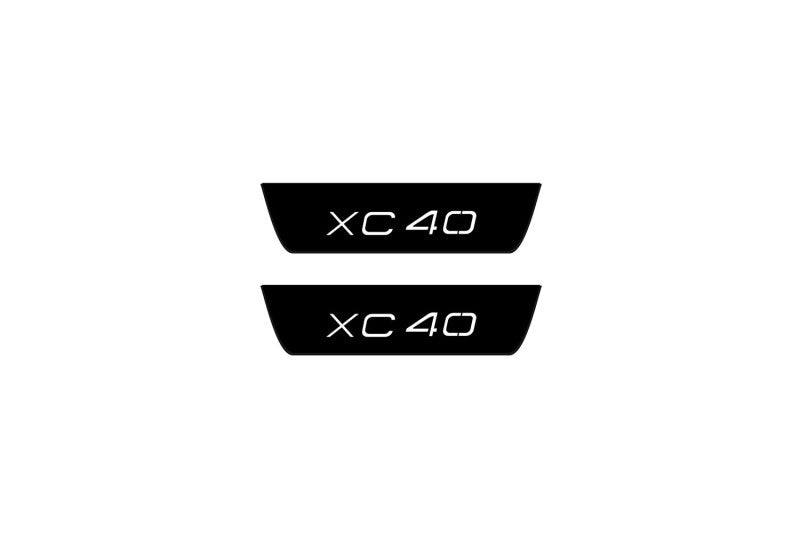 Volvo XC40 2017+ illuminated door sill protectors in stainless steel with XC40 logo