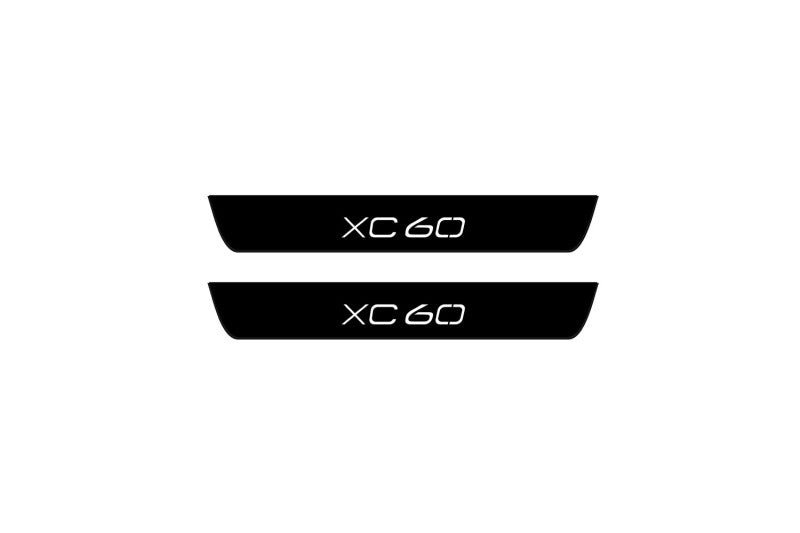 stainless steel illuminated door sill protectors for Volvo XC60 II 2017+ with XC60 logo