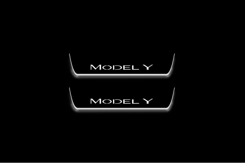 Tesla Model Y 2020+ Stainless Steel LED Door Sills – Model Y Logo