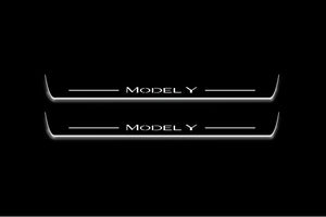 Tesla Model Y 2020+ Stainless Steel LED Door Sills – Model Y Logo