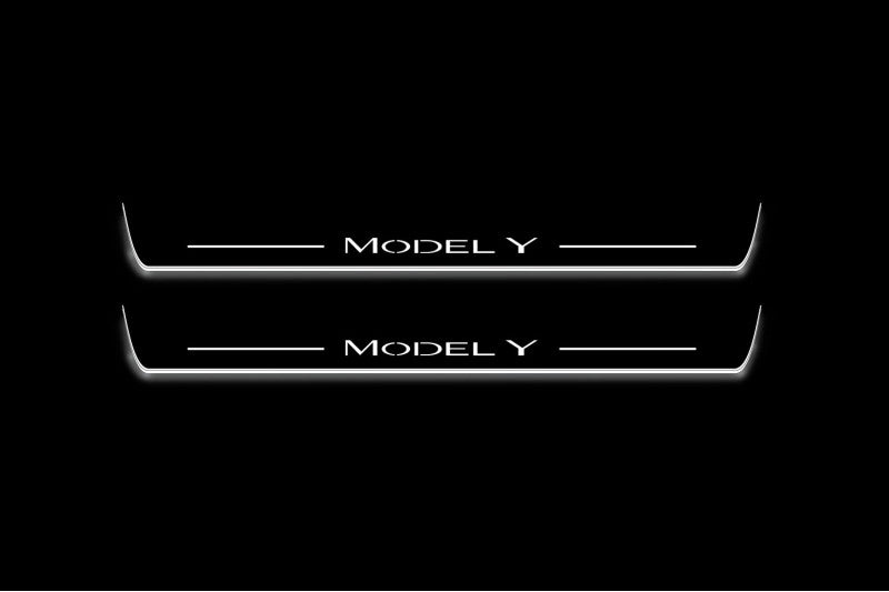 Tesla Model Y 2020+ Stainless Steel LED Door Sills – Model Y Logo