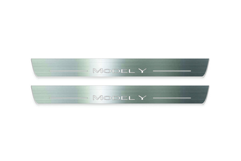 Tesla Model Y 2020+ Stainless Steel LED Door Sills – Model Y Logo