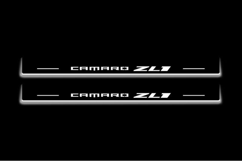 LED door sill plates for Chevrolet Camaro VI 2016+ stainless steel with Camaro ZL1 logo