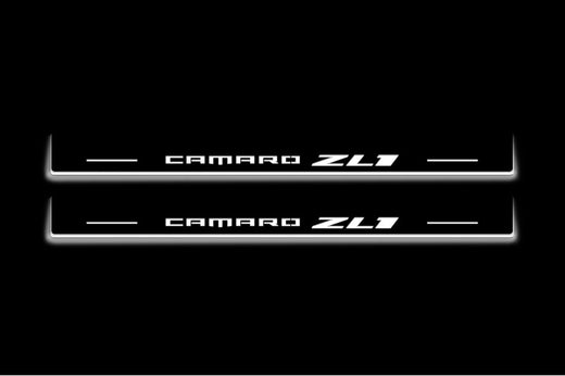 Chevrolet Camaro VI 2016–2024 — Stainless Steel LED Door Sills — Camaro ZL1 Logo